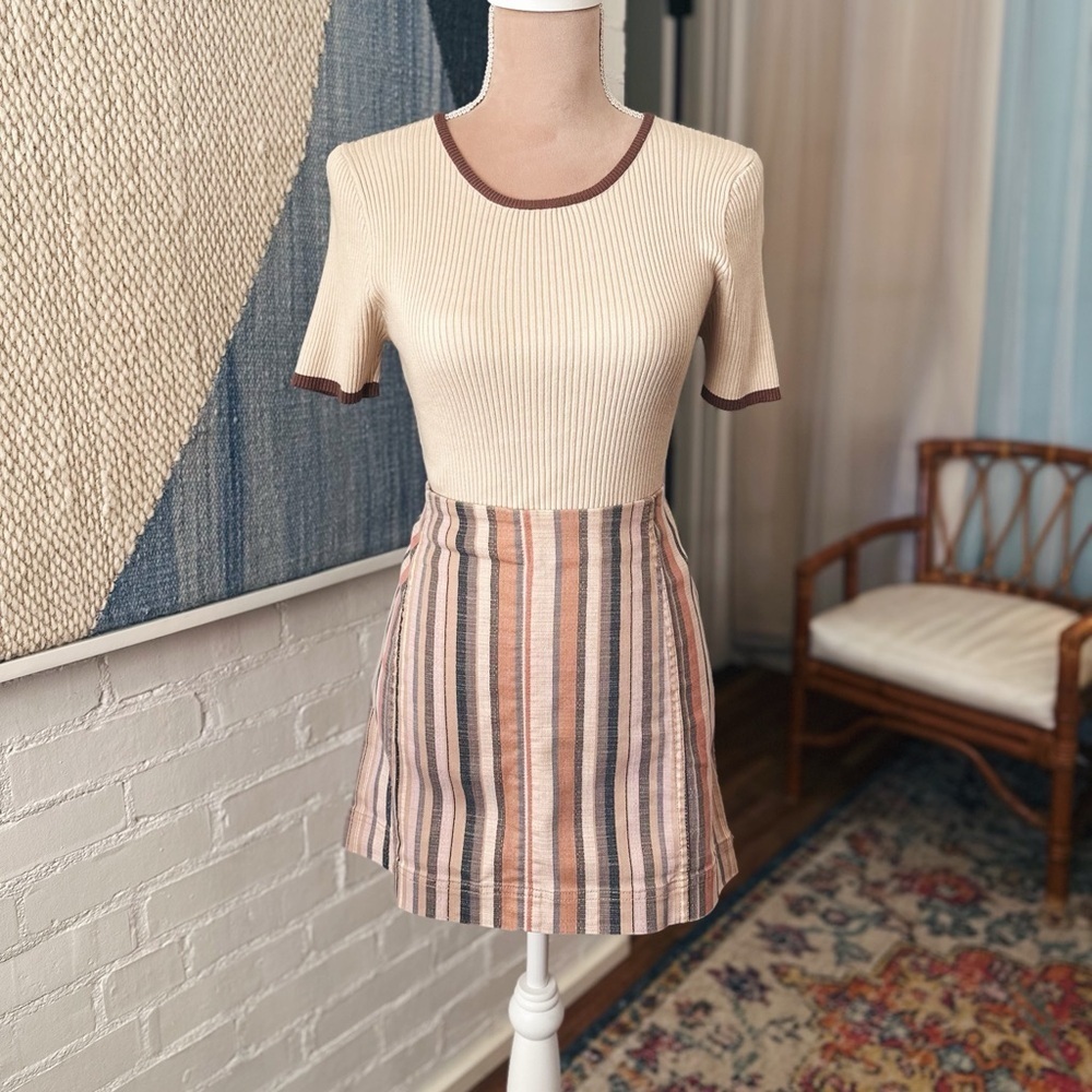 Altar'd State Tan and Brown Striped Mini Skirt